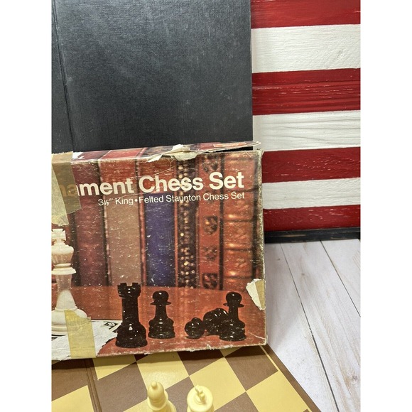 Vintage Lowe Tournament Chess Set 3 1/8 King Felted Staunton 809 + BONUS BOARD - Picture 7 of 10